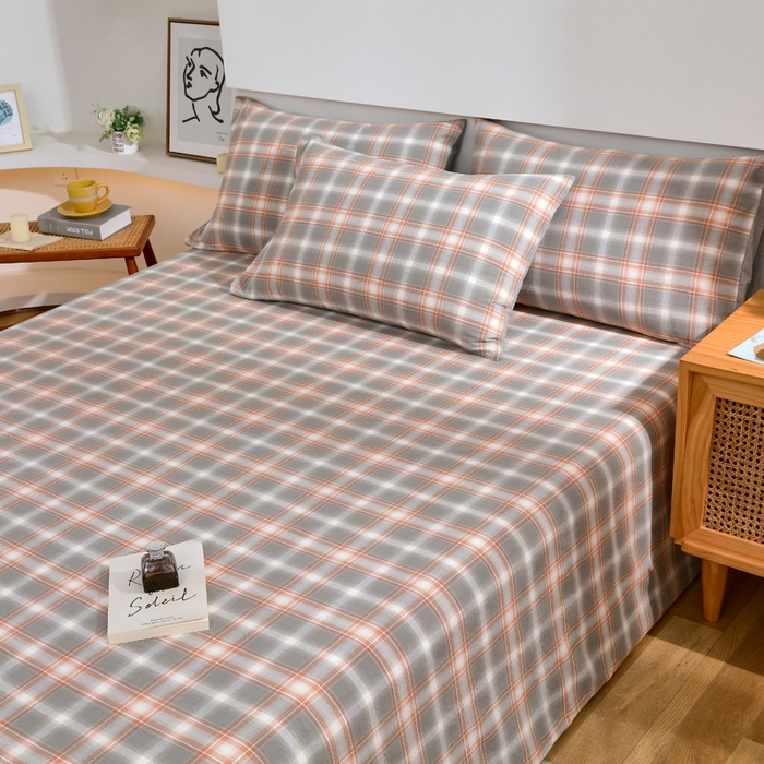 91家纺网 家纺一手货源 找家纺 春皖家纺 2026新款色织AB版水洗棉三件套四件套单品系列（单床单-A版风格一） 栗木-咖格