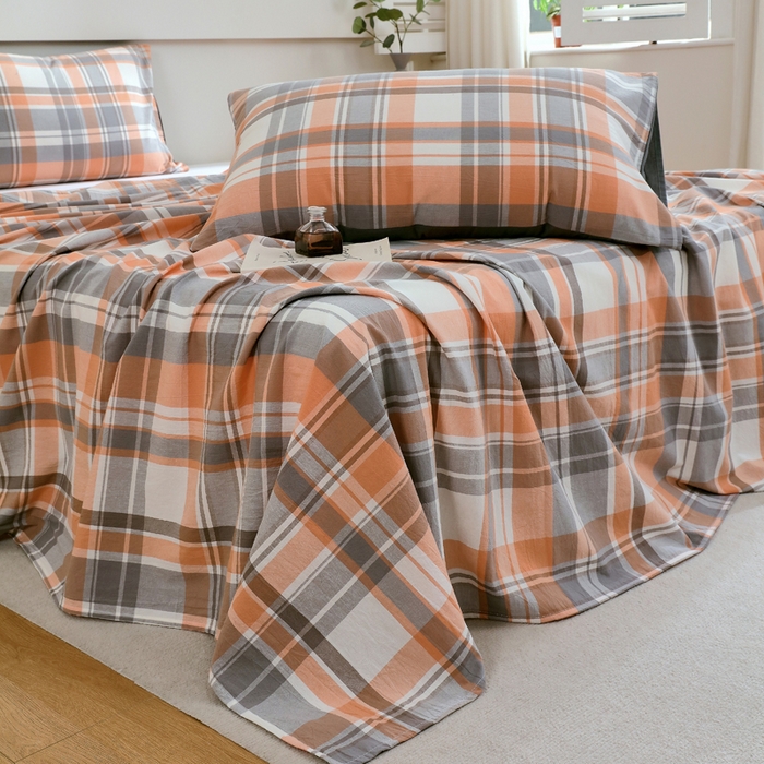 91家纺网 家纺一手货源 找家纺 春皖家纺 2026新款色织AB版水洗棉三件套四件套单品系列（单床单-A版风格一） 素雅-莱恩