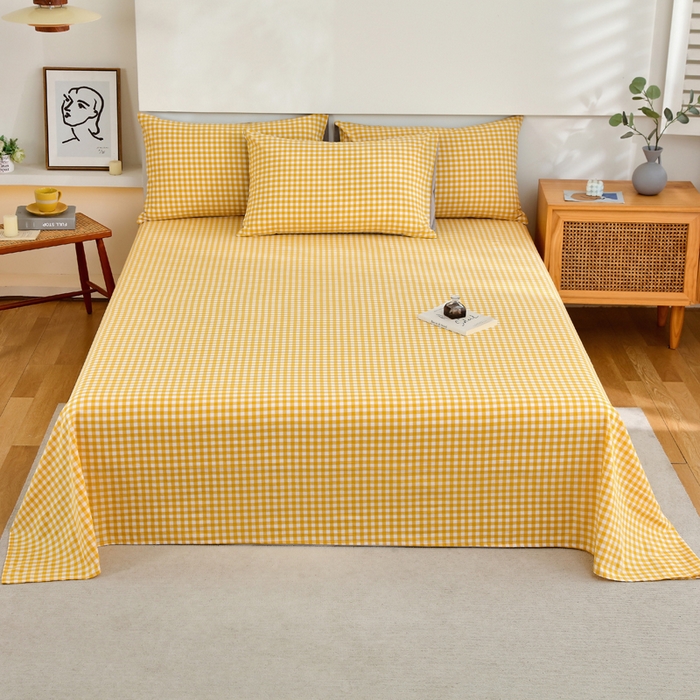 春皖家纺 2026新款色织AB版水洗棉三件套四件套单品系列（单床单-A版风格一） 朱羽-黄格