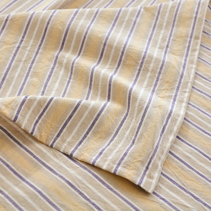 91家纺网 家纺一手货源 找家纺 春皖家纺 2026新款色织AB版水洗棉三件套四件套单品系列（单床单-A版风格一） 素雅-杏黄纹