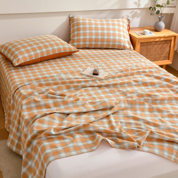 91家纺网 家纺一手货源 找家纺 春皖家纺 2026新款色织AB版水洗棉三件套四件套单品系列（单床单-A版风格一） 素雅-沐夏