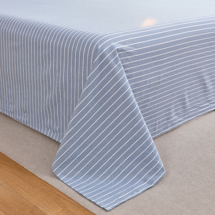 91家纺网 家纺一手货源 找家纺 春皖家纺 2026新款色织AB版水洗棉三件套四件套单品系列（单床单-A版风格一） 素雅-蓝条