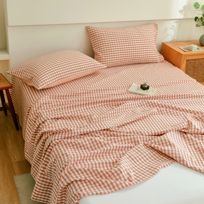 91家纺网 家纺一手货源 找家纺 春皖家纺 2026新款色织AB版水洗棉三件套四件套单品系列（单床单-A版风格一） 素雅-玉格