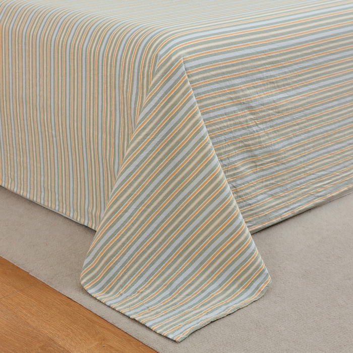 91家纺网 家纺一手货源 找家纺 春皖家纺 2026新款色织AB版水洗棉三件套四件套单品系列（单床单-A版风格一） 素雅-绿条