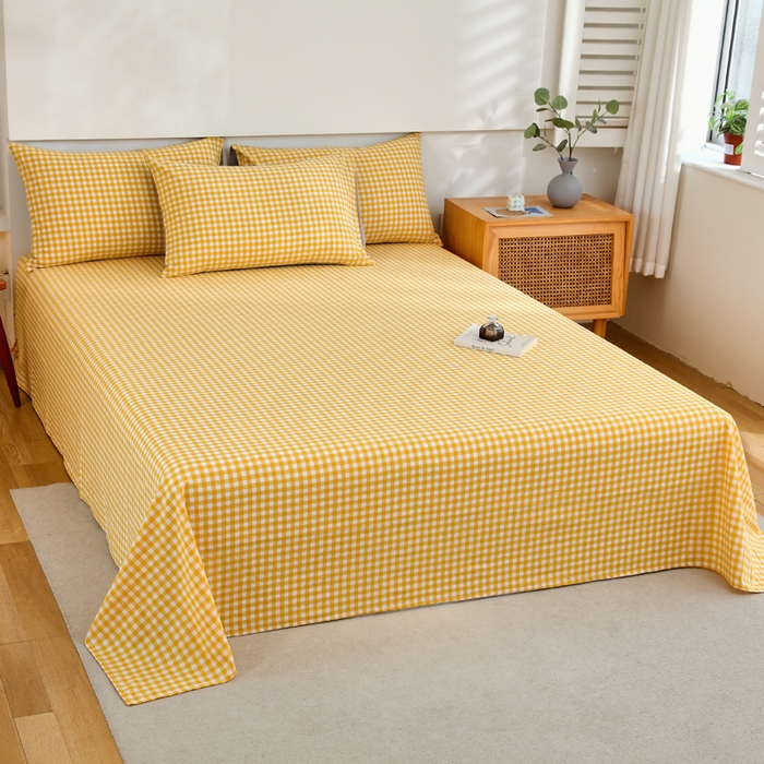 91家纺网 家纺一手货源 找家纺 春皖家纺 2026新款色织AB版水洗棉三件套四件套单品系列（单床单-A版风格一） 朱羽-黄格