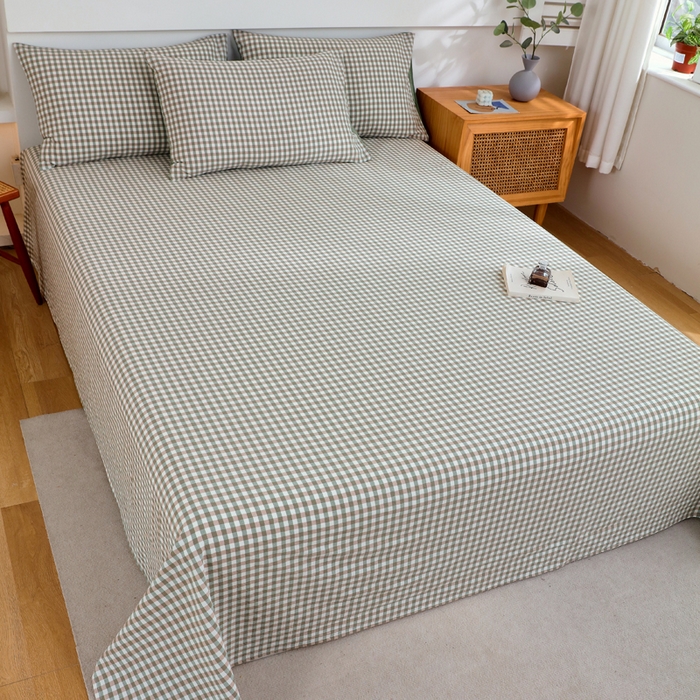 91家纺网 家纺一手货源 找家纺 春皖家纺 2026新款色织AB版水洗棉三件套四件套单品系列（单床单-A版风格一） 素雅-绿格