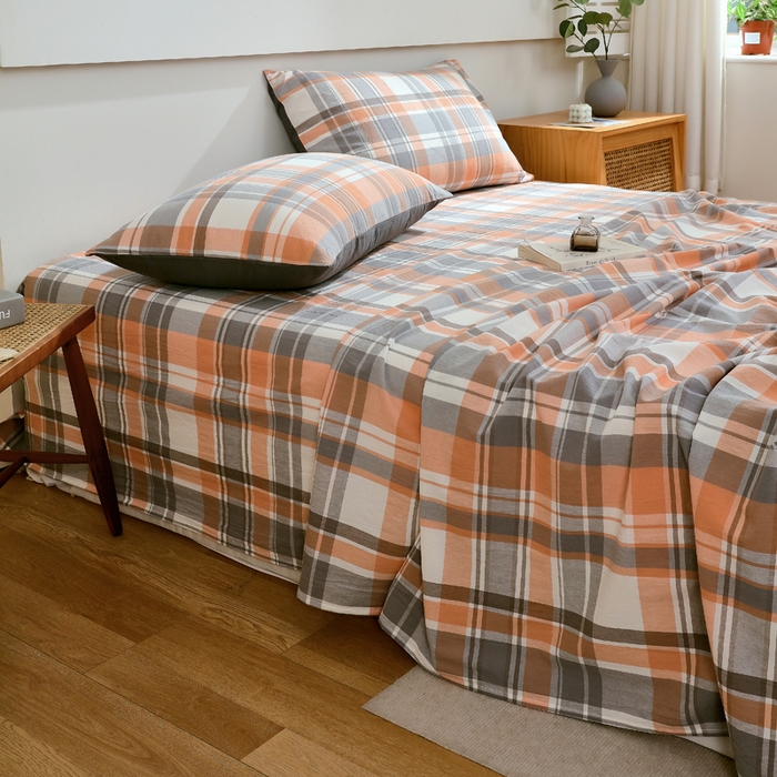 91家纺网 家纺一手货源 找家纺 春皖家纺 2026新款色织AB版水洗棉三件套四件套单品系列（单床单-A版风格一） 素雅-莱恩