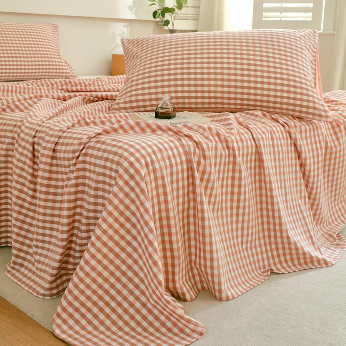 91家纺网 家纺一手货源 找家纺 春皖家纺 2026新款色织AB版水洗棉三件套四件套单品系列（单床单-A版风格一） 素雅-玉格