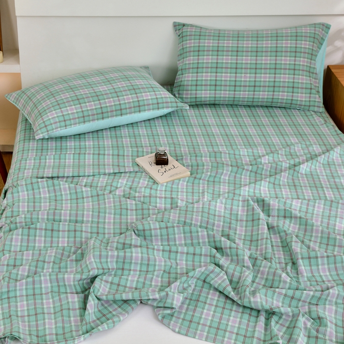 91家纺网 家纺一手货源 找家纺 春皖家纺 2026新款色织AB版水洗棉三件套四件套单品系列（单床单-A版风格一） 素雅-情调