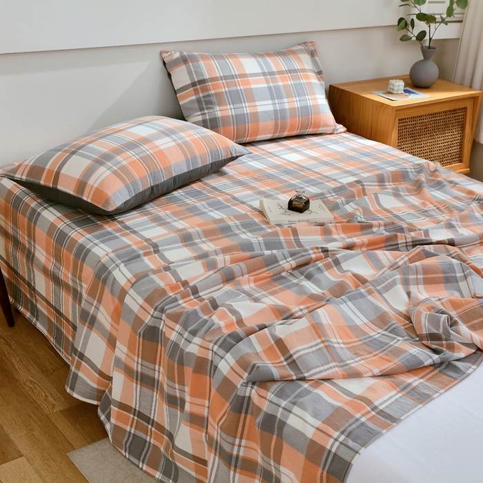 91家纺网 家纺一手货源 找家纺 春皖家纺 2026新款色织AB版水洗棉三件套四件套单品系列（单床单-A版风格一） 素雅-莱恩