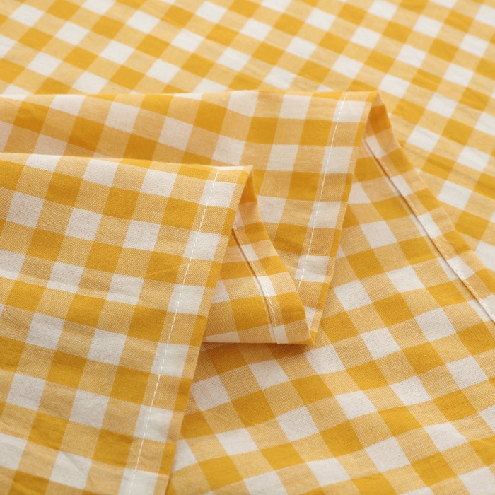 91家纺网 家纺一手货源 找家纺 春皖家纺 2026新款色织AB版水洗棉三件套四件套单品系列（单床单-A版风格一） 朱羽-黄格