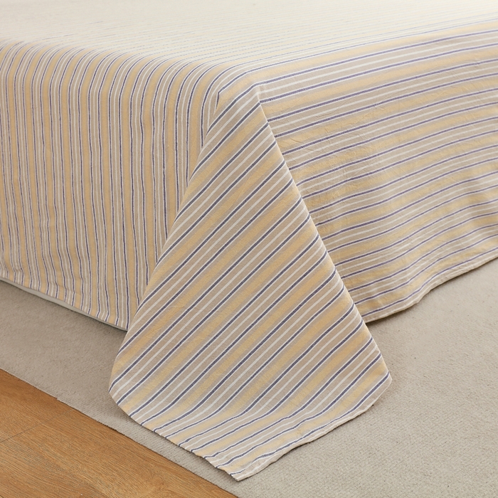 91家纺网 家纺一手货源 找家纺 春皖家纺 2026新款色织AB版水洗棉三件套四件套单品系列（单床单-A版风格一） 素雅-杏黄纹