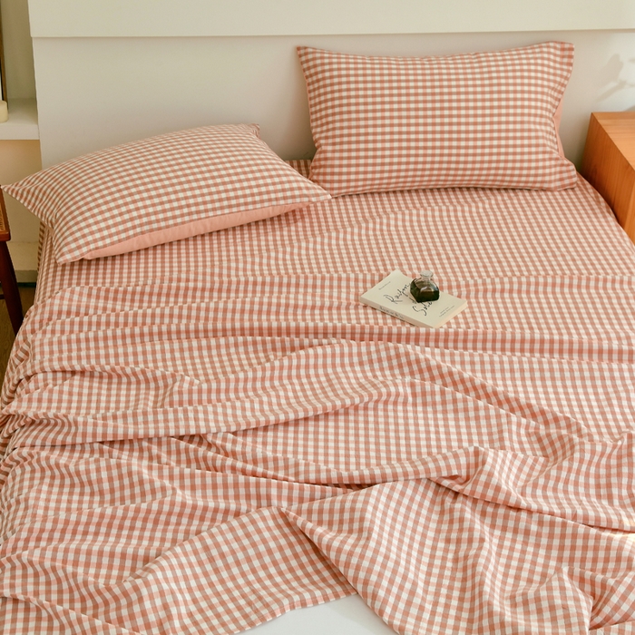 91家纺网 家纺一手货源 找家纺 春皖家纺 2026新款色织AB版水洗棉三件套四件套单品系列（单床单-A版风格一） 素雅-玉格