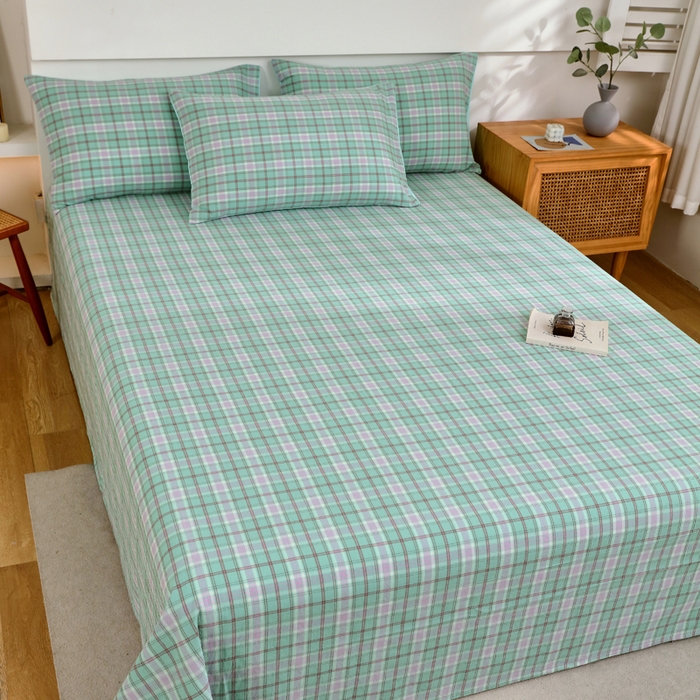 91家纺网 家纺一手货源 找家纺 春皖家纺 2026新款色织AB版水洗棉三件套四件套单品系列（单床单-A版风格一） 素雅-情调