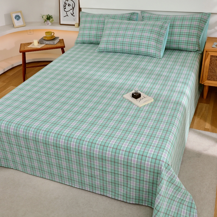 91家纺网 家纺一手货源 找家纺 春皖家纺 2026新款色织AB版水洗棉三件套四件套单品系列（单床单-A版风格一） 素雅-情调