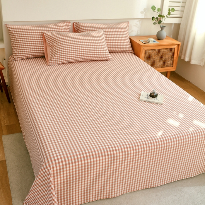 91家纺网 家纺一手货源 找家纺 春皖家纺 2026新款色织AB版水洗棉三件套四件套单品系列（单床单-A版风格一） 素雅-玉格