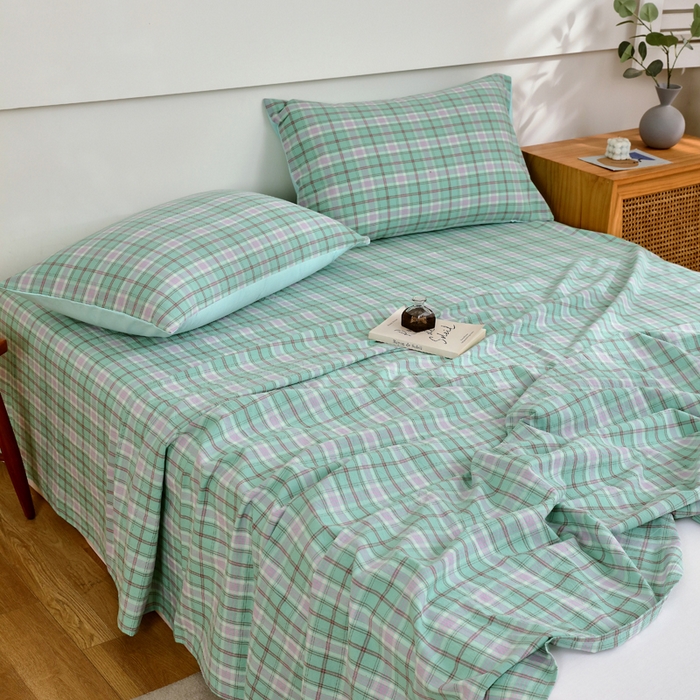 91家纺网 家纺一手货源 找家纺 春皖家纺 2026新款色织AB版水洗棉三件套四件套单品系列（单床单-A版风格一） 素雅-情调