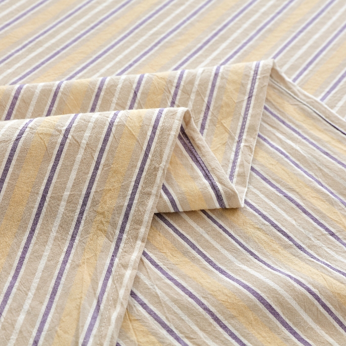 91家纺网 家纺一手货源 找家纺 春皖家纺 2026新款色织AB版水洗棉三件套四件套单品系列（单床单-A版风格一） 素雅-杏黄纹