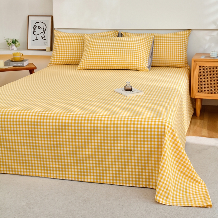 91家纺网 家纺一手货源 找家纺 春皖家纺 2026新款色织AB版水洗棉三件套四件套单品系列（单床单-A版风格一） 朱羽-黄格