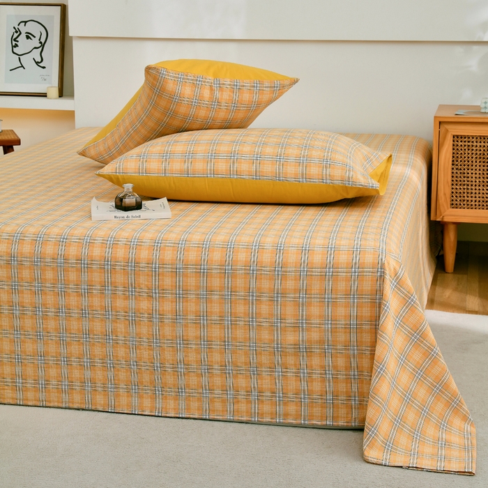 91家纺网 家纺一手货源 找家纺 春皖家纺 2026新款色织AB版水洗棉三件套四件套单品系列（单床单-A版风格一） 素雅-黄条