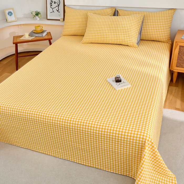 91家纺网 家纺一手货源 找家纺 春皖家纺 2026新款色织AB版水洗棉三件套四件套单品系列（单床单-A版风格一） 朱羽-黄格