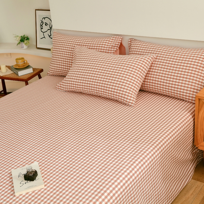 91家纺网 家纺一手货源 找家纺 春皖家纺 2026新款色织AB版水洗棉三件套四件套单品系列（单床单-A版风格一） 素雅-玉格