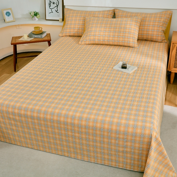 91家纺网 家纺一手货源 找家纺 春皖家纺 2026新款色织AB版水洗棉三件套四件套单品系列（单床单-A版风格一） 素雅-黄条