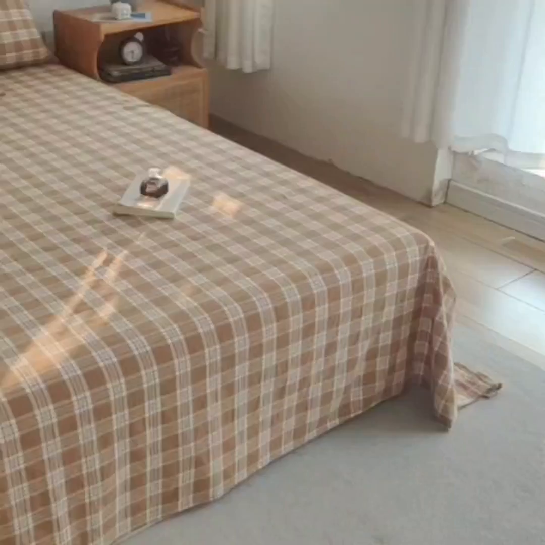 91家纺网 家纺一手货源 找家纺 春皖家纺 2026新款色织AB版水洗棉三件套四件套单品系列（单床单-A版风格一） 素雅-黄格