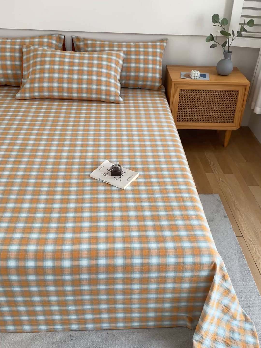 91家纺网 家纺一手货源 找家纺 春皖家纺 2026新款色织AB版水洗棉三件套四件套单品系列（单床单-A版风格一） 素雅-沐夏