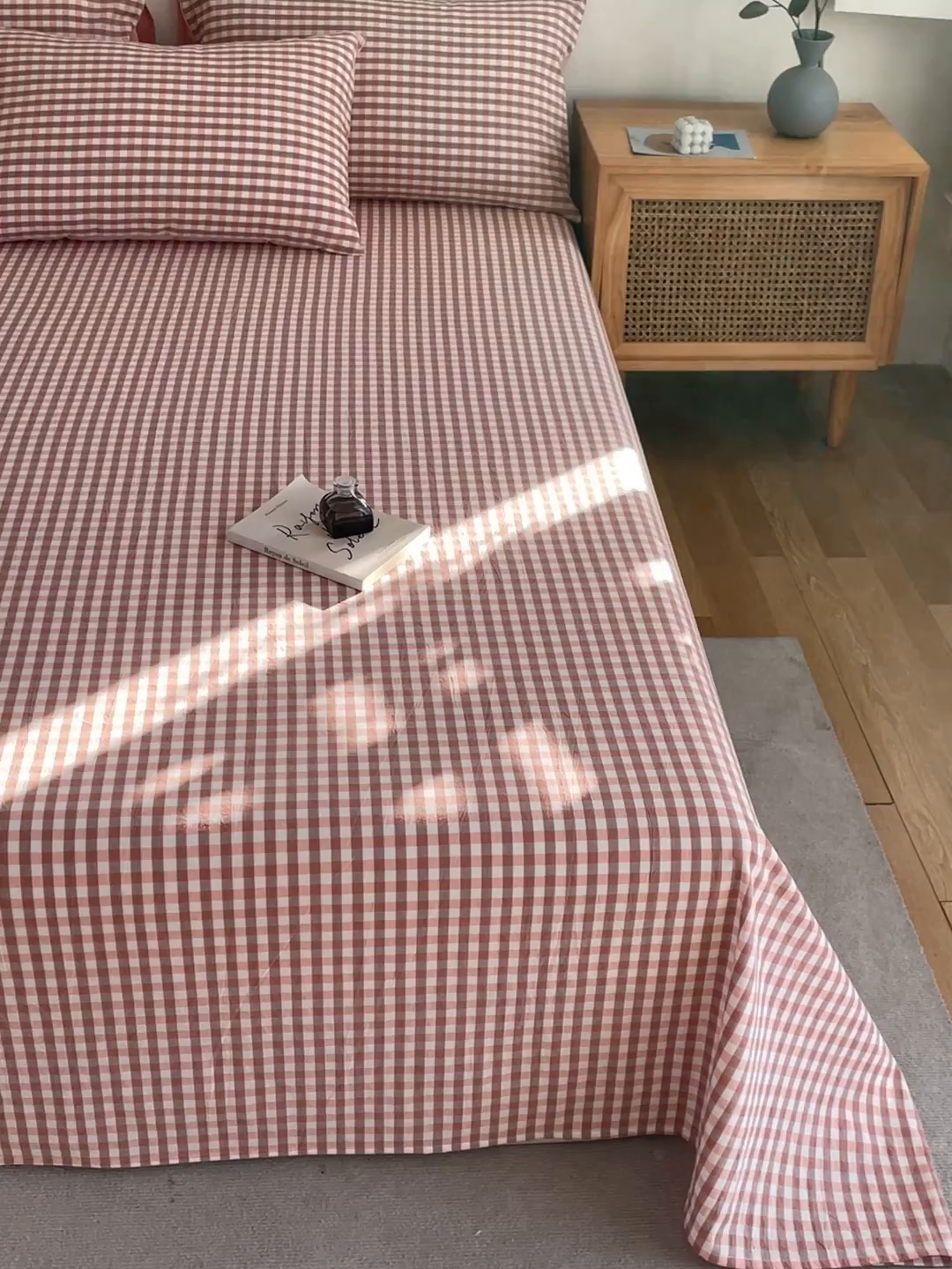 91家纺网 家纺一手货源 找家纺 春皖家纺 2026新款色织AB版水洗棉三件套四件套单品系列（单床单-A版风格一） 素雅-玉格