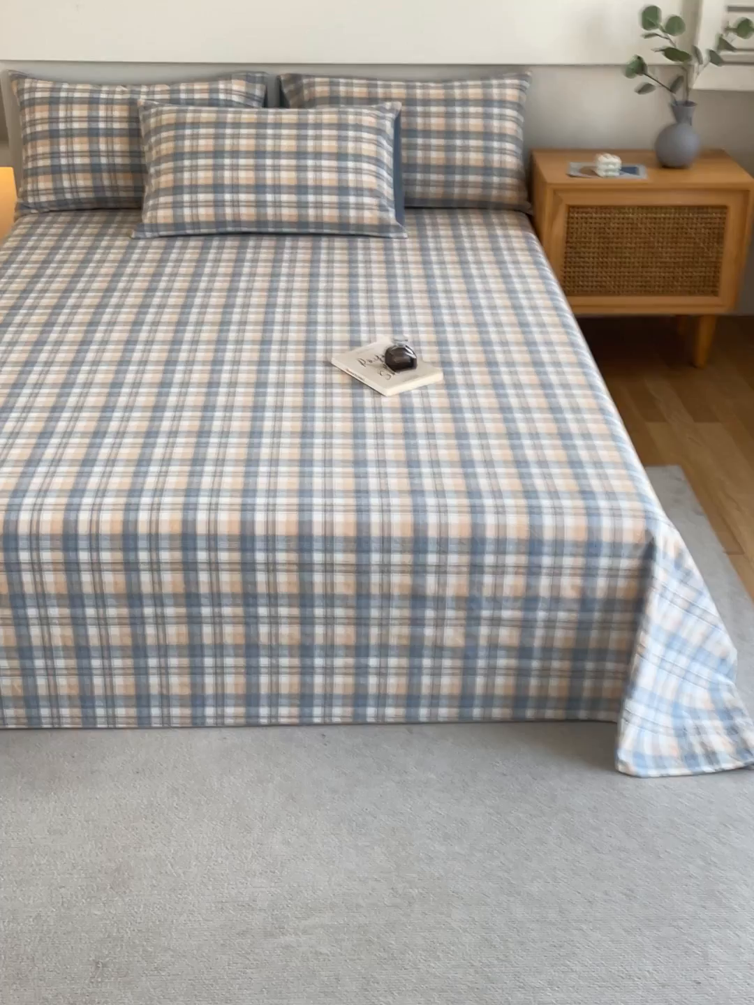 91家纺网 家纺一手货源 找家纺 春皖家纺 2026新款色织AB版水洗棉三件套四件套单品系列（单床单-A版风格一） 翠竹-果条