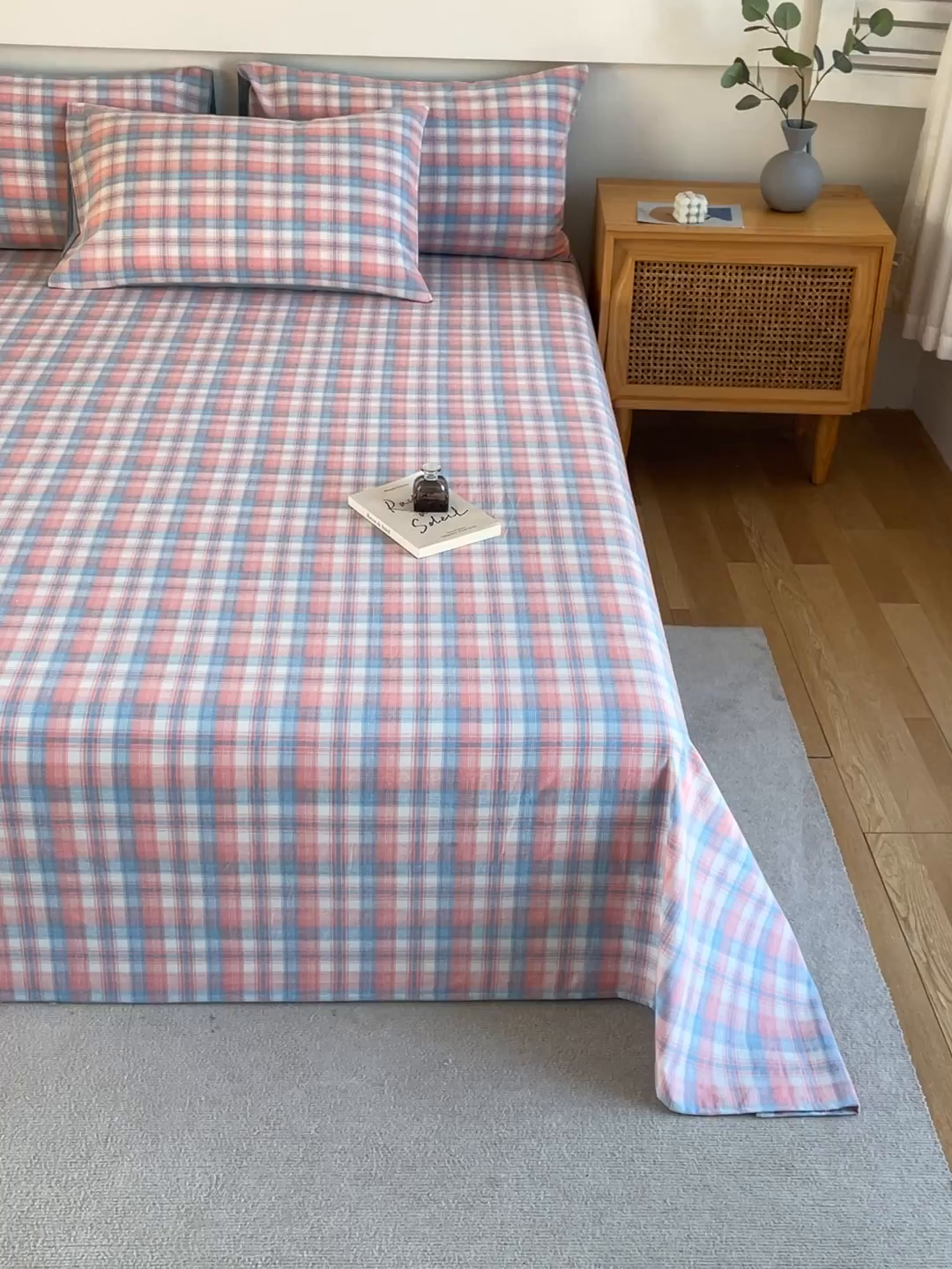 91家纺网 家纺一手货源 找家纺 春皖家纺 2026新款色织AB版水洗棉三件套四件套单品系列（单床单-A版风格一） 翠竹-桔格