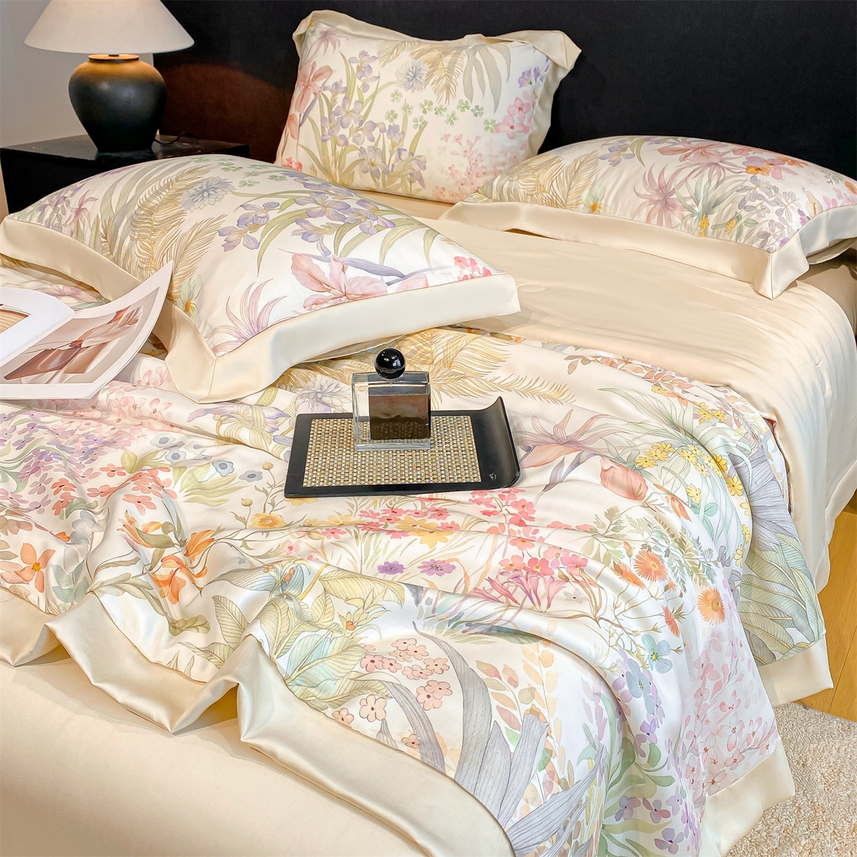 91家纺网 家纺一手货源 找家纺 笙意家纺 2026A类水洗冰丝数码印花宽边夏被四件套时染