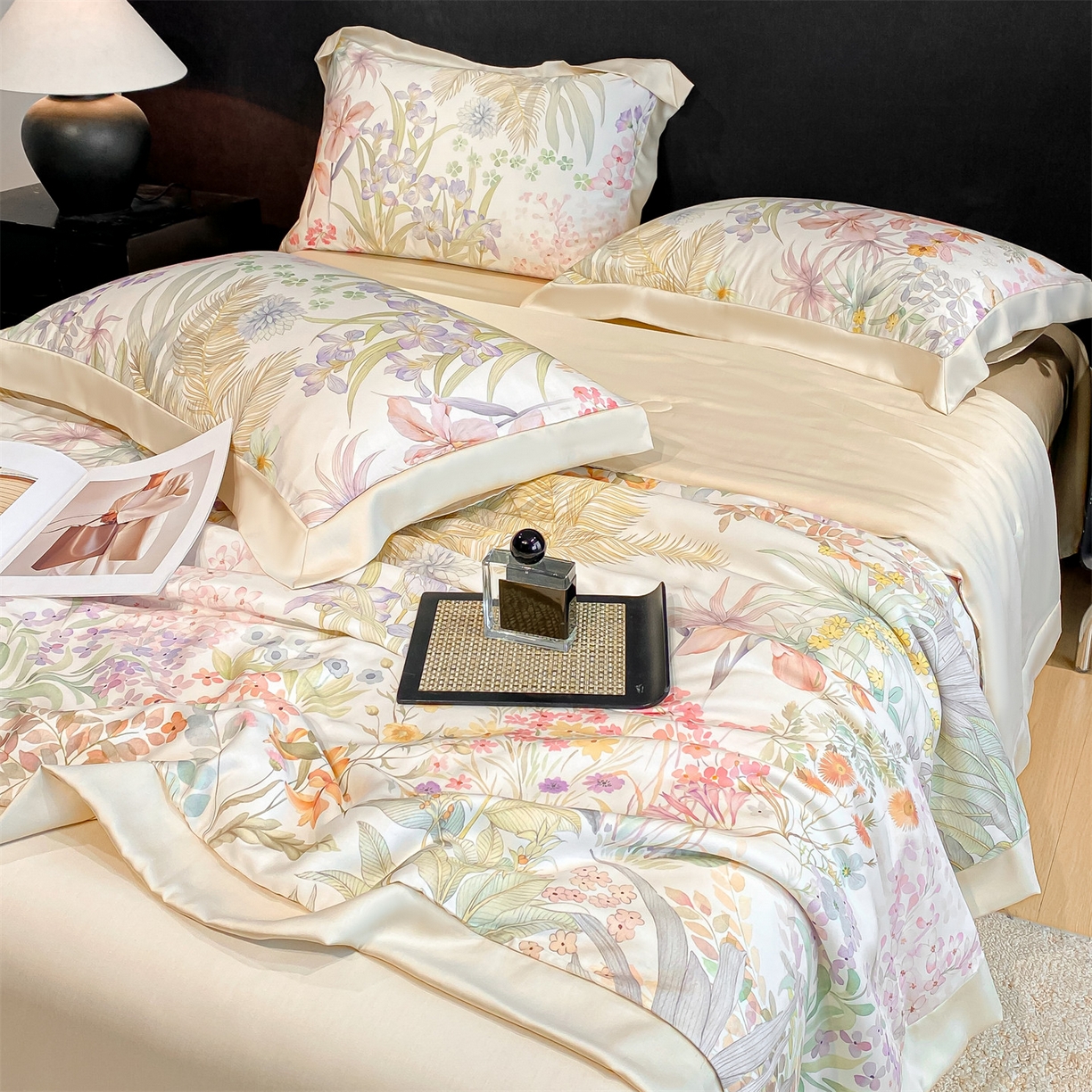 91家纺网 家纺一手货源 找家纺 笙意家纺 2026A类水洗冰丝数码印花宽边夏被四件套时染