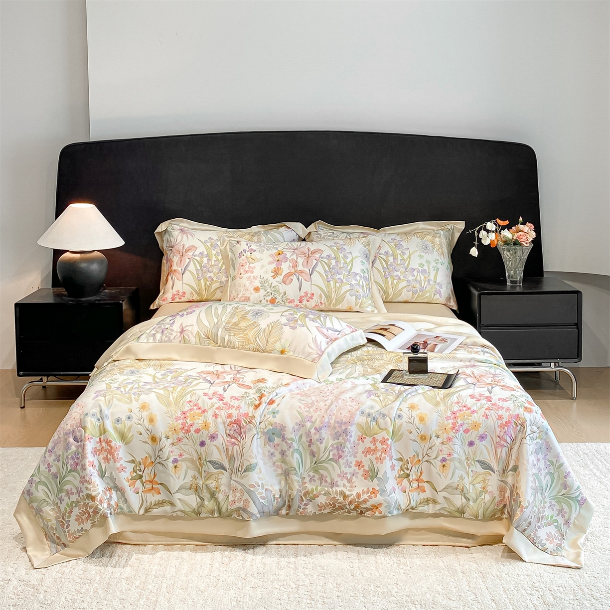 笙意家纺 2026A类水洗冰丝数码印花宽边夏被四件套时染