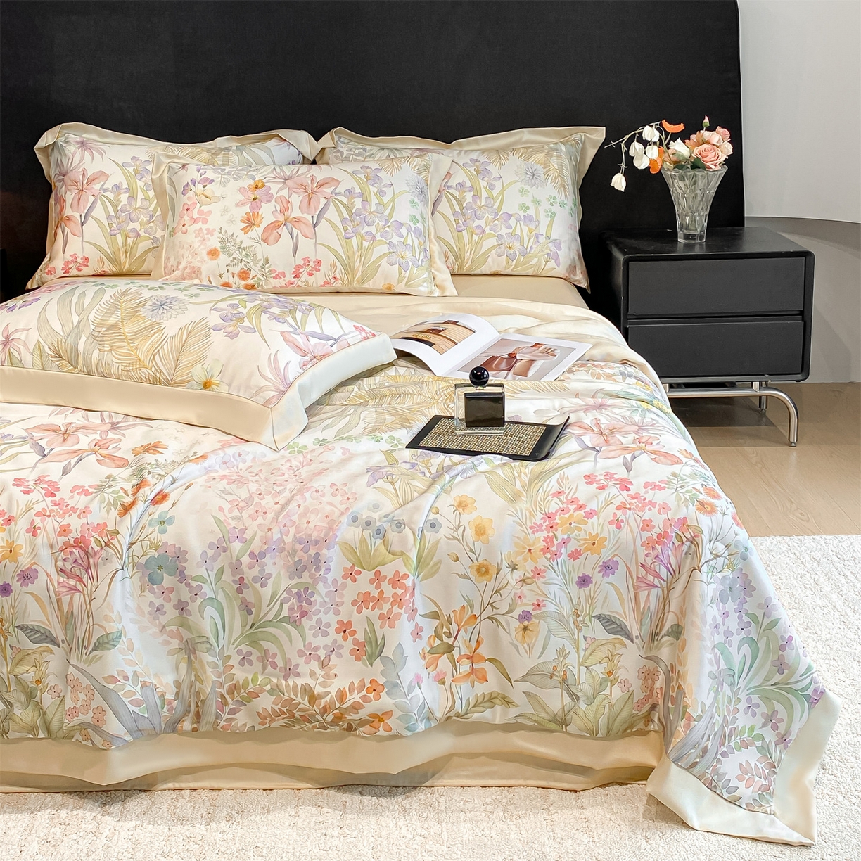 91家纺网 家纺一手货源 找家纺 笙意家纺 2026A类水洗冰丝数码印花宽边夏被四件套时染