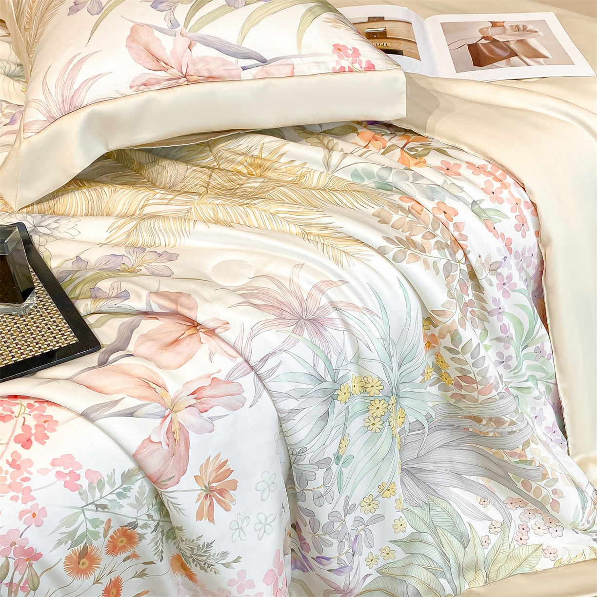 91家纺网 家纺一手货源 找家纺 笙意家纺 2026A类水洗冰丝数码印花宽边夏被四件套时染