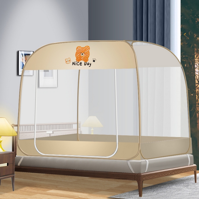 91家纺网 家纺一手货源 找家纺 （总）豪梦园蚊帐工厂店 2026新款免安装高档布艺+防咬层布边款蒙古包蚊帐