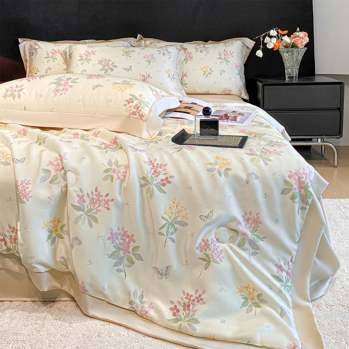 91家纺网 家纺一手货源 找家纺 笙意家纺 2026A类水洗冰丝数码印花宽边夏被四件套颜序