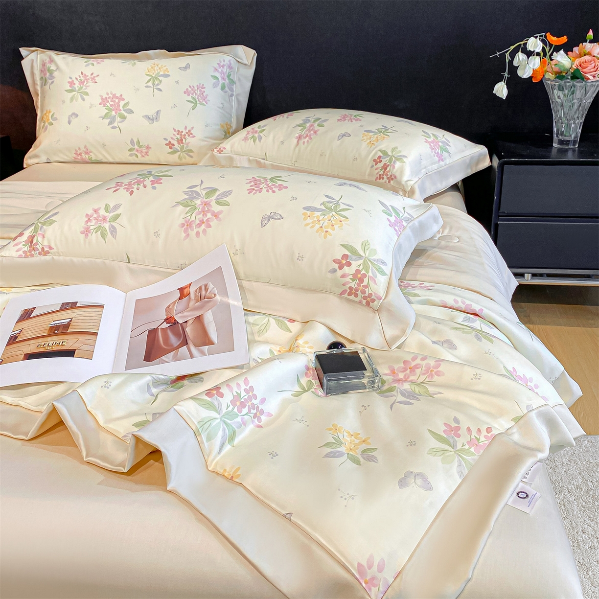 91家纺网 家纺一手货源 找家纺 笙意家纺 2026A类水洗冰丝数码印花宽边夏被四件套颜序