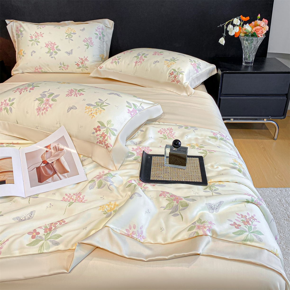 91家纺网 家纺一手货源 找家纺 笙意家纺 2026A类水洗冰丝数码印花宽边夏被四件套颜序