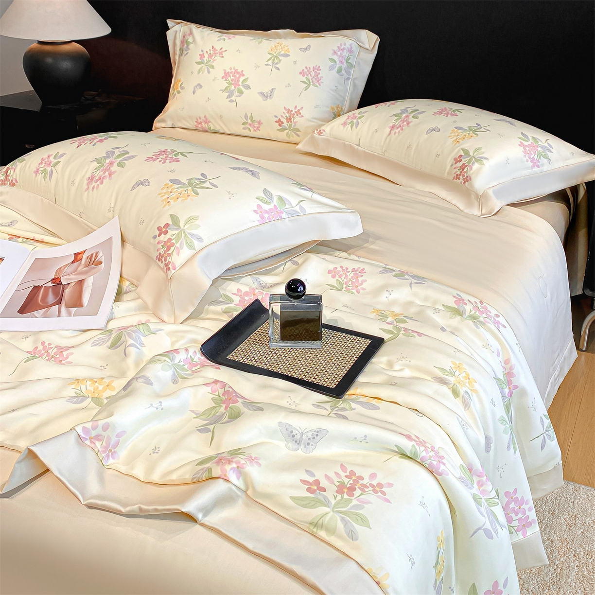 91家纺网 家纺一手货源 找家纺 笙意家纺 2026A类水洗冰丝数码印花宽边夏被四件套颜序