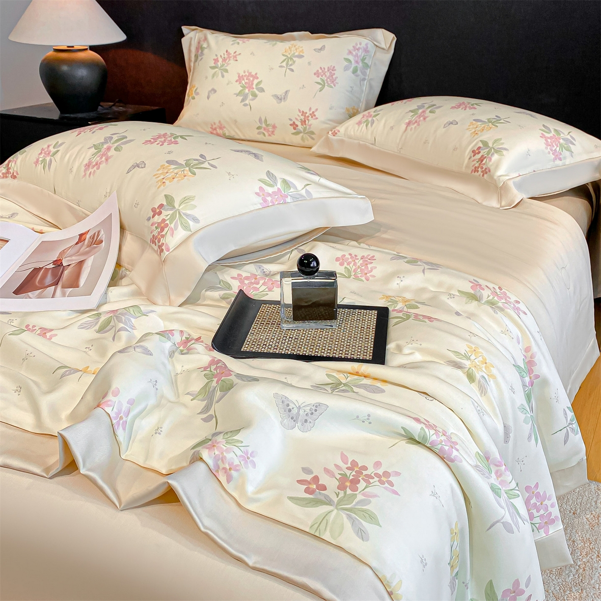 91家纺网 家纺一手货源 找家纺 笙意家纺 2026A类水洗冰丝数码印花宽边夏被四件套颜序