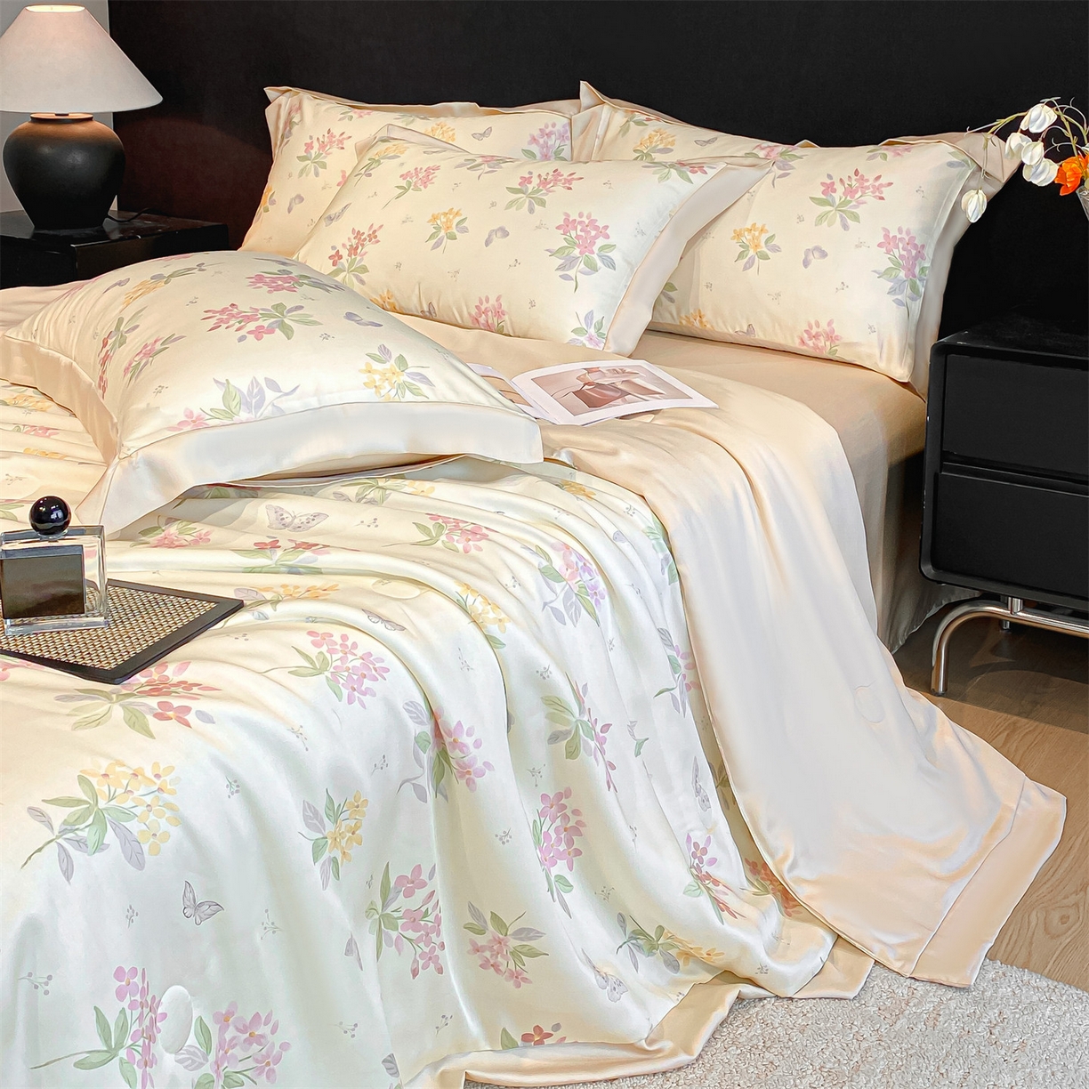 91家纺网 家纺一手货源 找家纺 笙意家纺 2026A类水洗冰丝数码印花宽边夏被四件套颜序