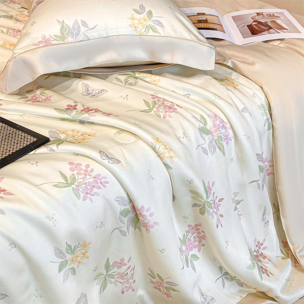 91家纺网 家纺一手货源 找家纺 笙意家纺 2026A类水洗冰丝数码印花宽边夏被四件套颜序