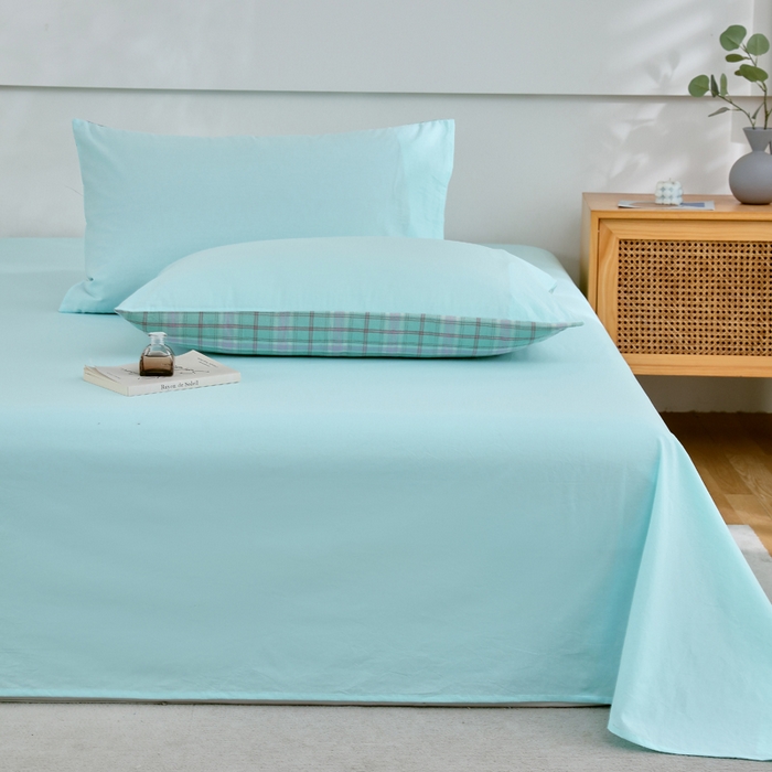 91家纺网 家纺一手货源 找家纺 春皖家纺 2026新款色织AB版水洗棉三件套四件套单品系列（单床单-B版风格一） 素雅翠兰