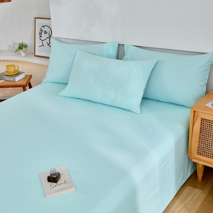 91家纺网 家纺一手货源 找家纺 春皖家纺 2026新款色织AB版水洗棉三件套四件套单品系列（单床单-B版风格一） 素雅翠兰