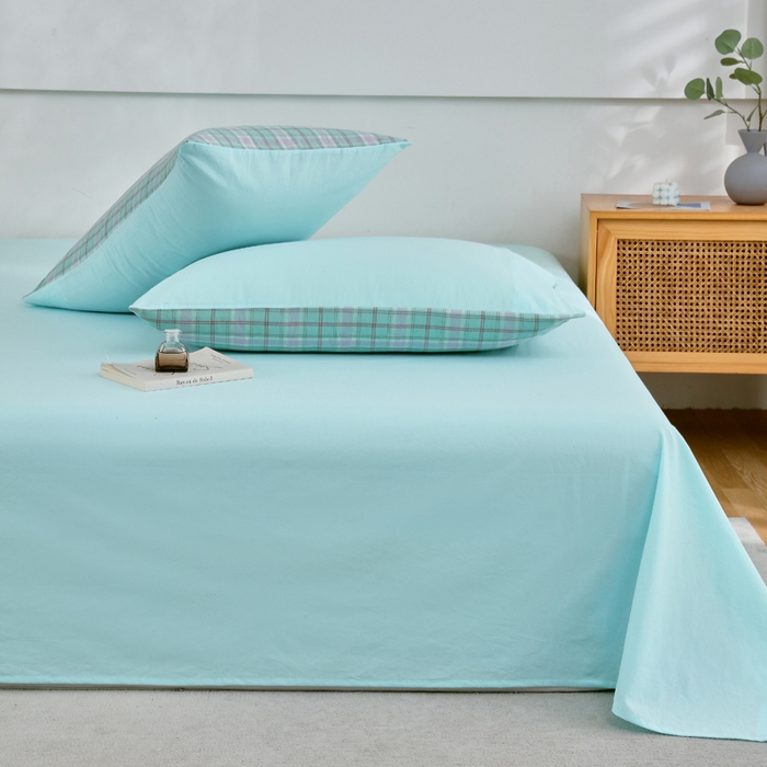 91家纺网 家纺一手货源 找家纺 春皖家纺 2026新款色织AB版水洗棉三件套四件套单品系列（单床单-B版风格一） 素雅翠兰