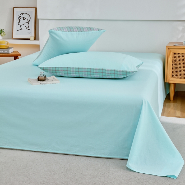 91家纺网 家纺一手货源 找家纺 春皖家纺 2026新款色织AB版水洗棉三件套四件套单品系列（单床单-B版风格一） 素雅翠兰