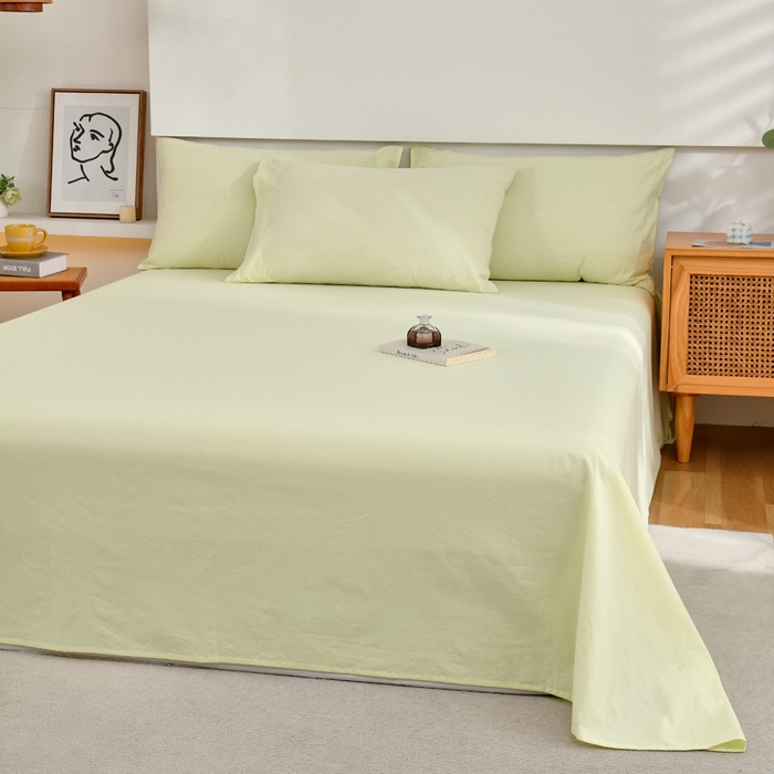 91家纺网 家纺一手货源 找家纺 春皖家纺 2026新款色织AB版水洗棉三件套四件套单品系列（单床单-B版风格一） 素雅淡黄